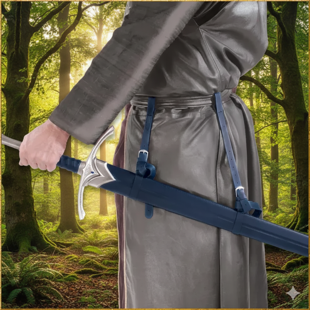 Handmade Blue and Black Hilt Medieval Longsword Replica | Stainless Steel Blade with Scabbard | Decorative Fantasy Sword Collectible