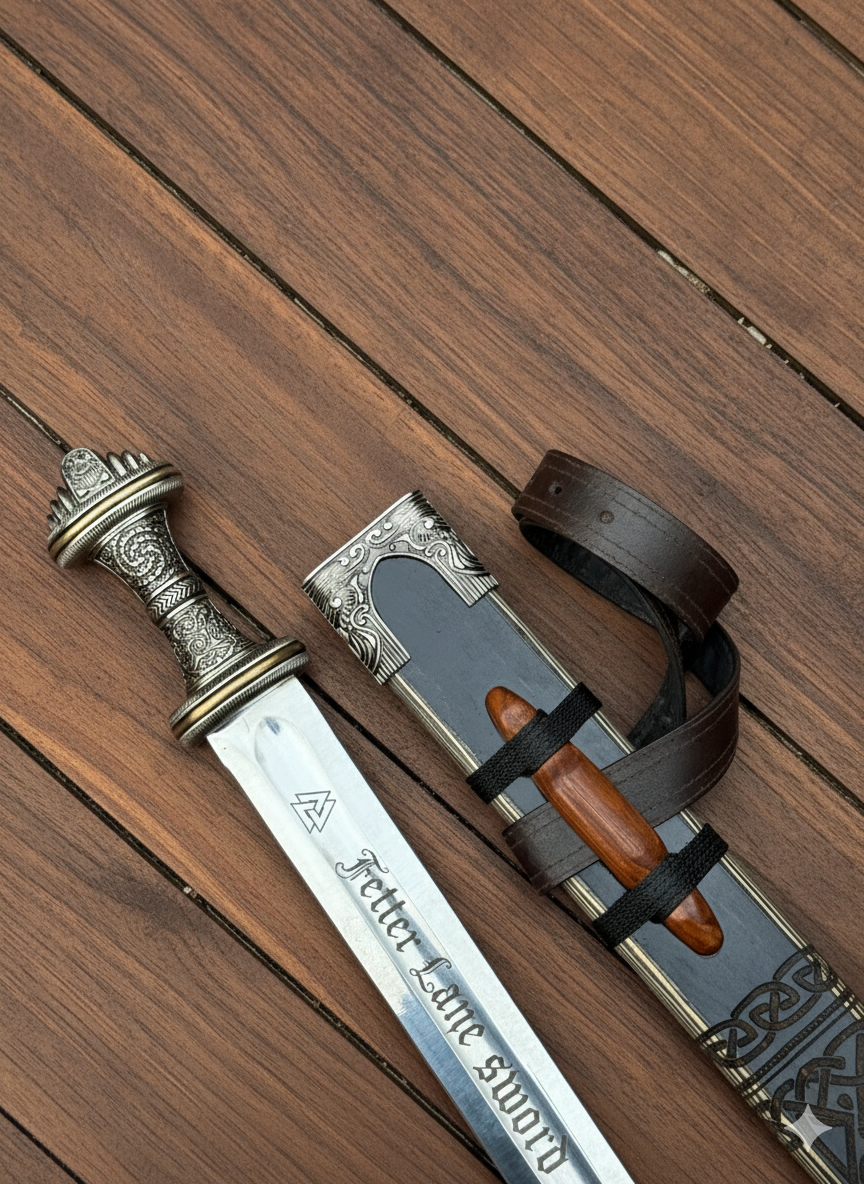 Fetter Lane Sword Replica | Medieval Decorative Sword | Historical Collectible with Stainless Steel Blade and Display Plaque