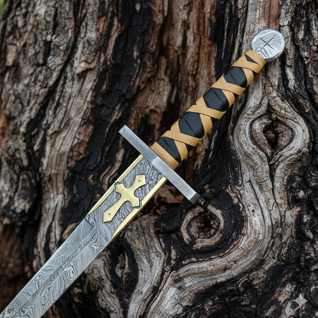 Handmade Damascus Steel Long Sword – Viking Style Sword with Leather Sheath