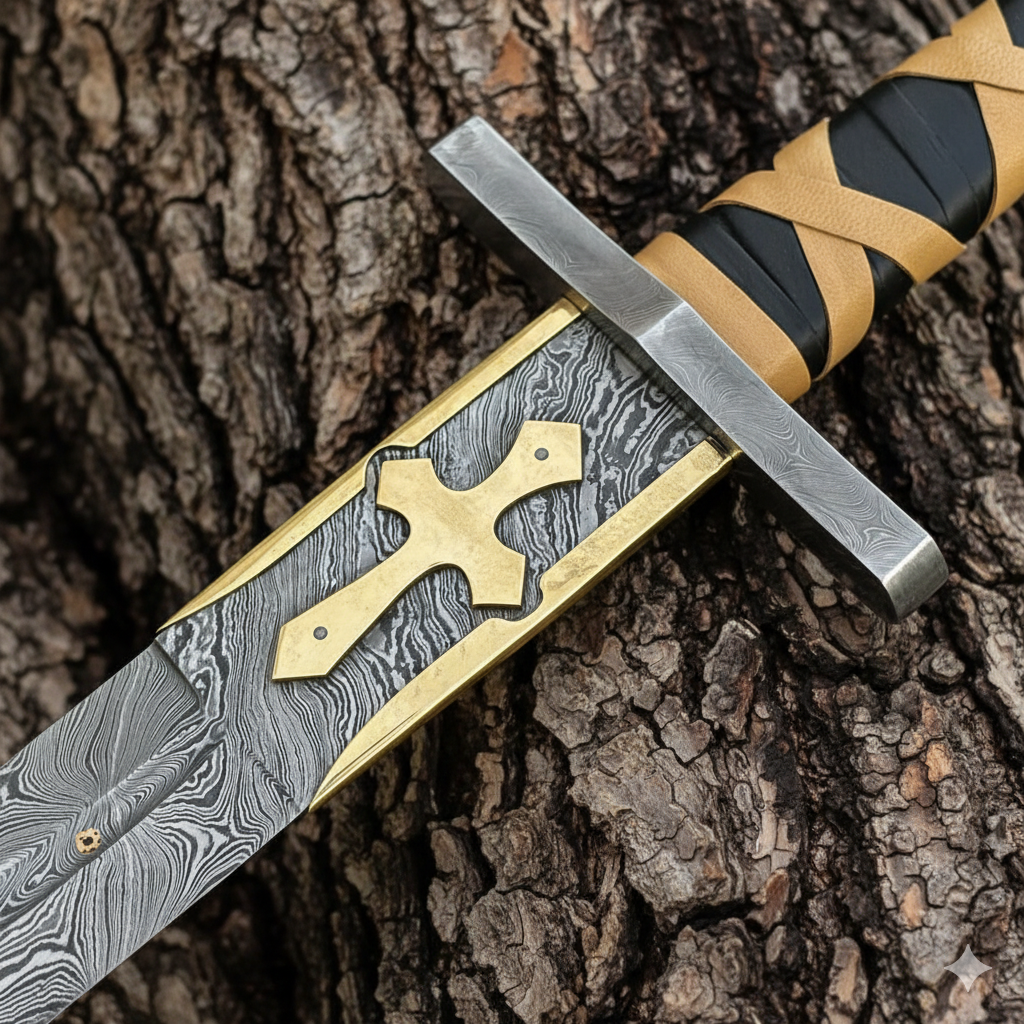 Handmade Damascus Steel Long Sword – Viking Style Sword with Leather Sheath