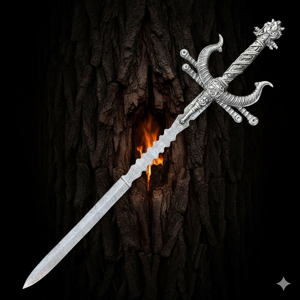 Handmade Damascus Steel Viking Master Sword with Leather Sheath – Custom Forged Norse Battle Blade for Collectors and Display