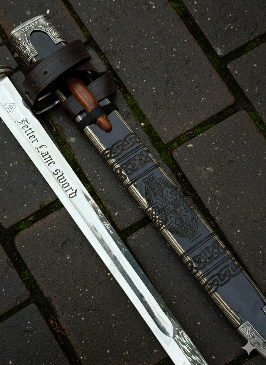 Fetter Lane Sword Replica | Medieval Decorative Sword | Historical Collectible with Stainless Steel Blade and Display Plaque