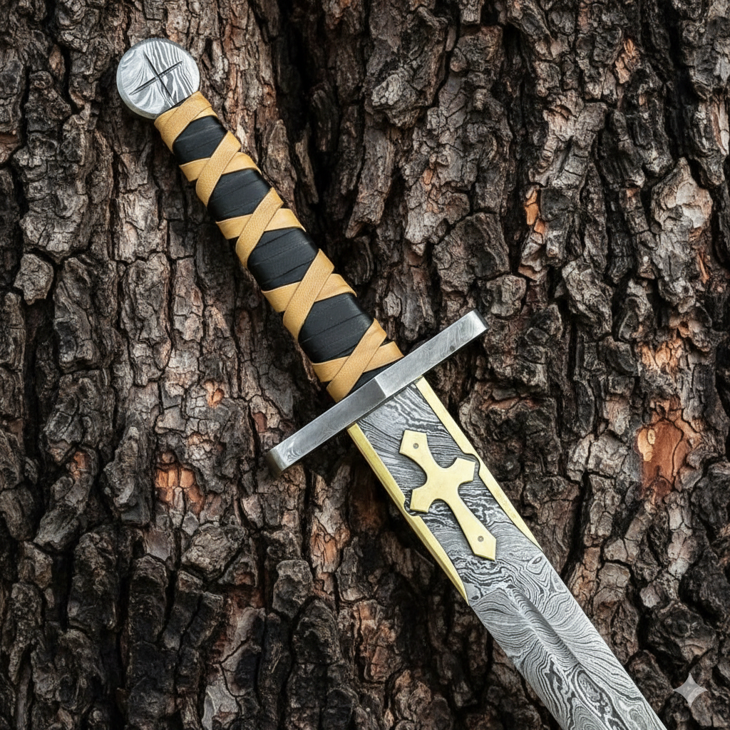 Handmade Damascus Steel Long Sword – Viking Style Sword with Leather Sheath