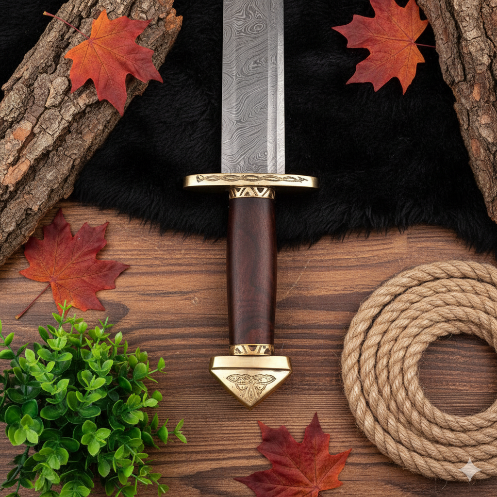 . 32 Inch Handmade Damascus Steel Viking Langseax Sword – Medieval Historical Replica with Leather Scabbard