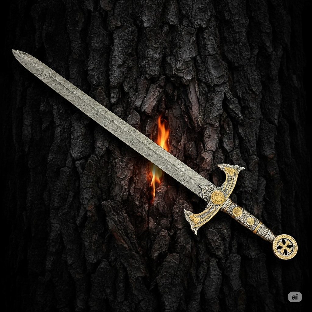 Handmade Medieval Templar Knights Sword – Sacred Holy Damascus Longsword with Leather Sheath | Crusader Collectible Sword | Medieval Gift for Him