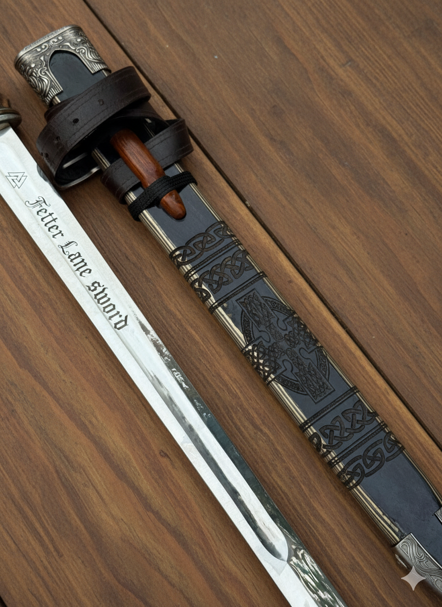 Fetter Lane Sword Replica | Medieval Decorative Sword | Historical Collectible with Stainless Steel Blade and Display Plaque