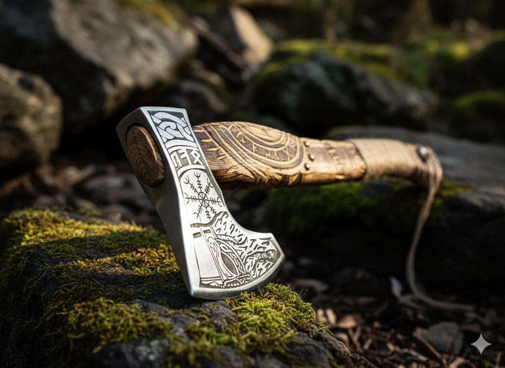 Handcrafted Engraved Viking-Style Axe with Personalized Wooden Gift Box | Premium Decorative Hatchet Gift