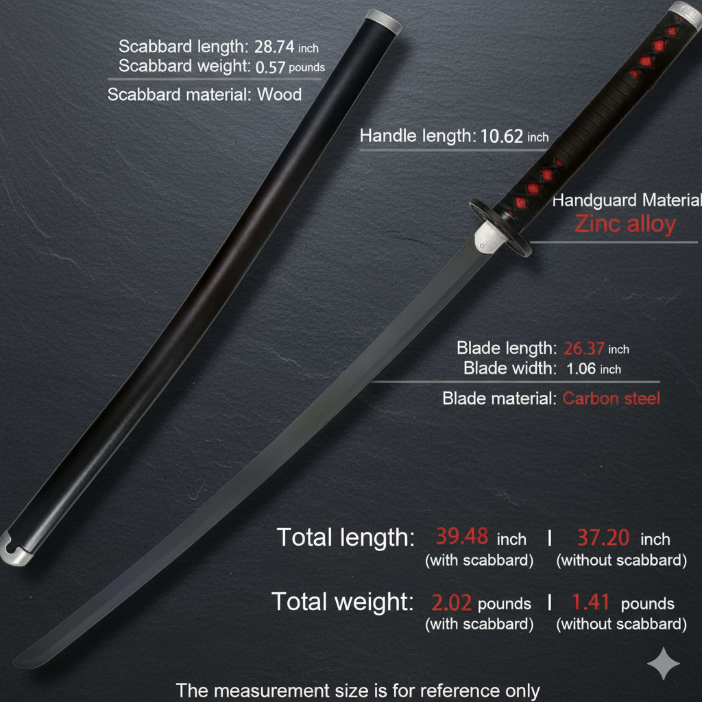 Hand-Forged Black Blade Katana with Scabbard – Samurai-Style Handmade Sword