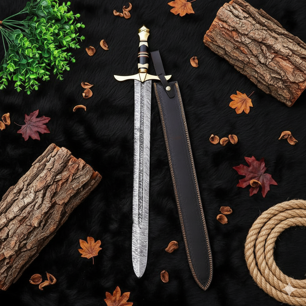 Handmade Damascus Steel Viking Sword – Perfect Medieval Gift for Birthday, Anniversary, Husband, Groomsmen, or Christmas