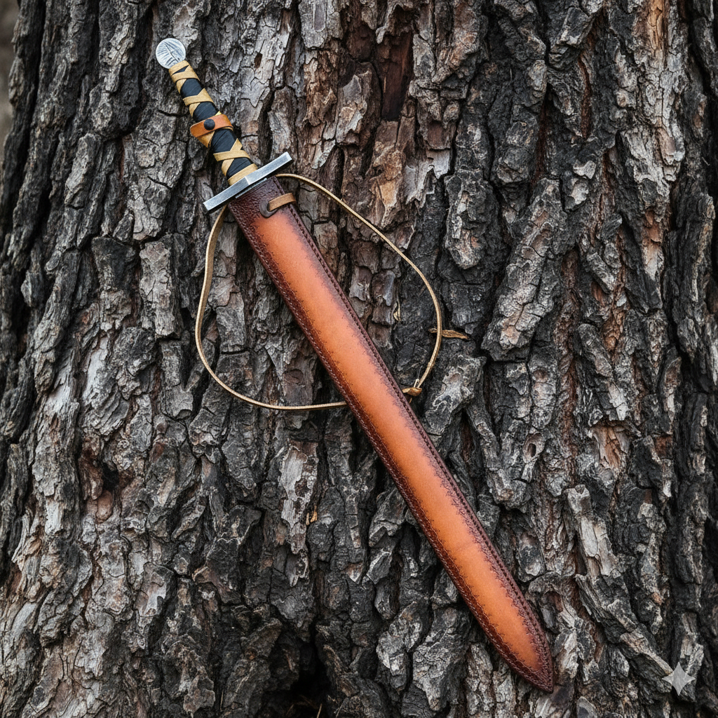 Handmade Damascus Steel Long Sword – Viking Style Sword with Leather Sheath
