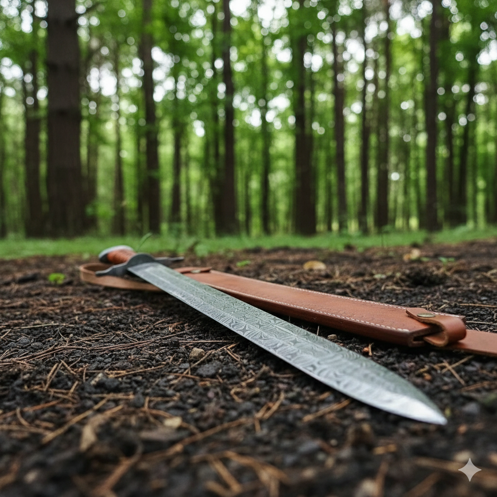 Custom Handmade Damascus Steel Sword with Leather Sheath — Hand-Forged Collector’s Blade