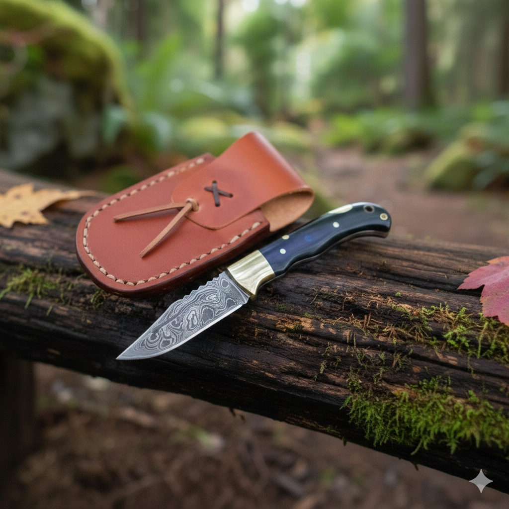 The Artisan’s Edge: Custom Damascus Steel Folder – Ebony Wood & Polished Brass