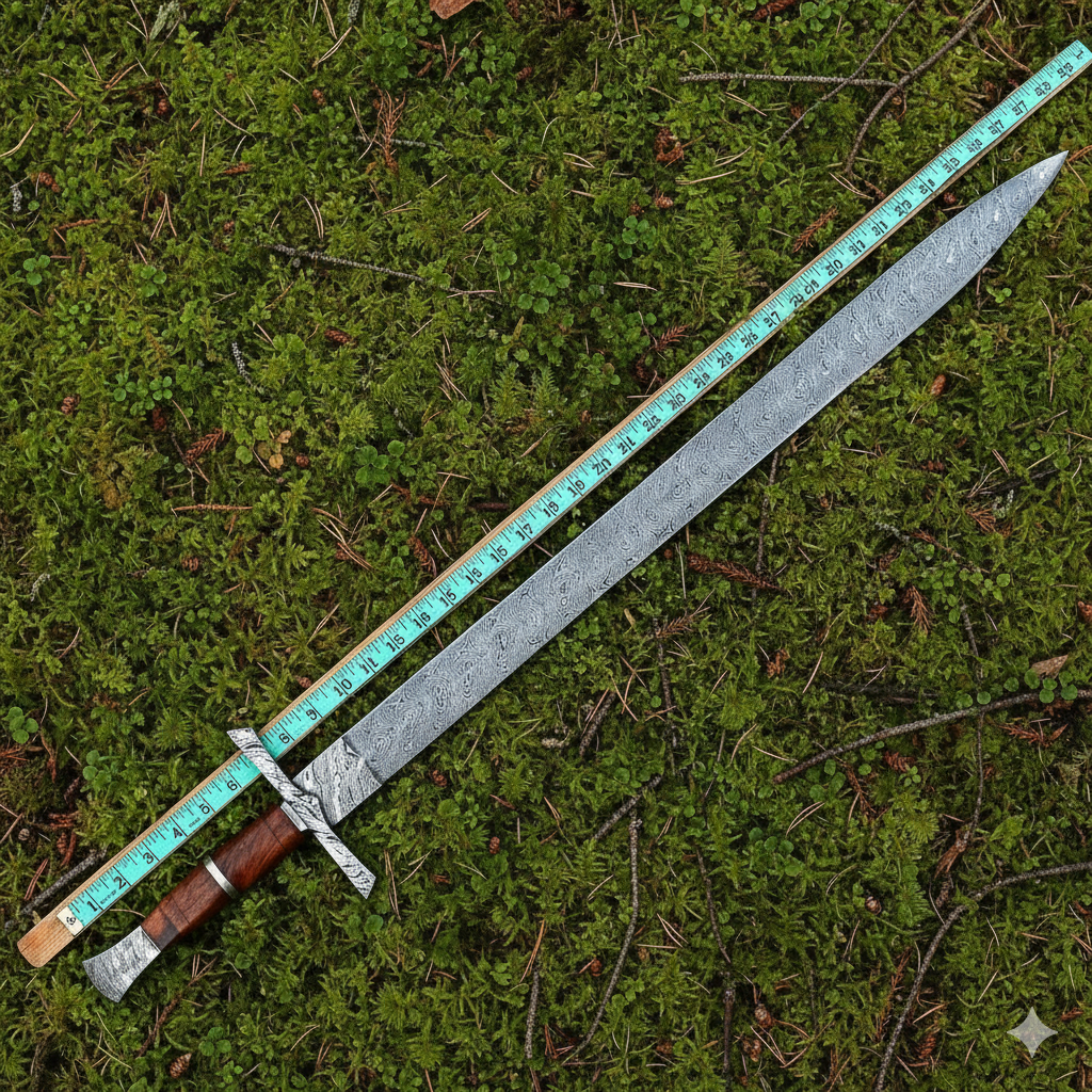 Handmade Medieval Viking Sword – Damascus Steel Double Edge Blade with Leather Scabbard