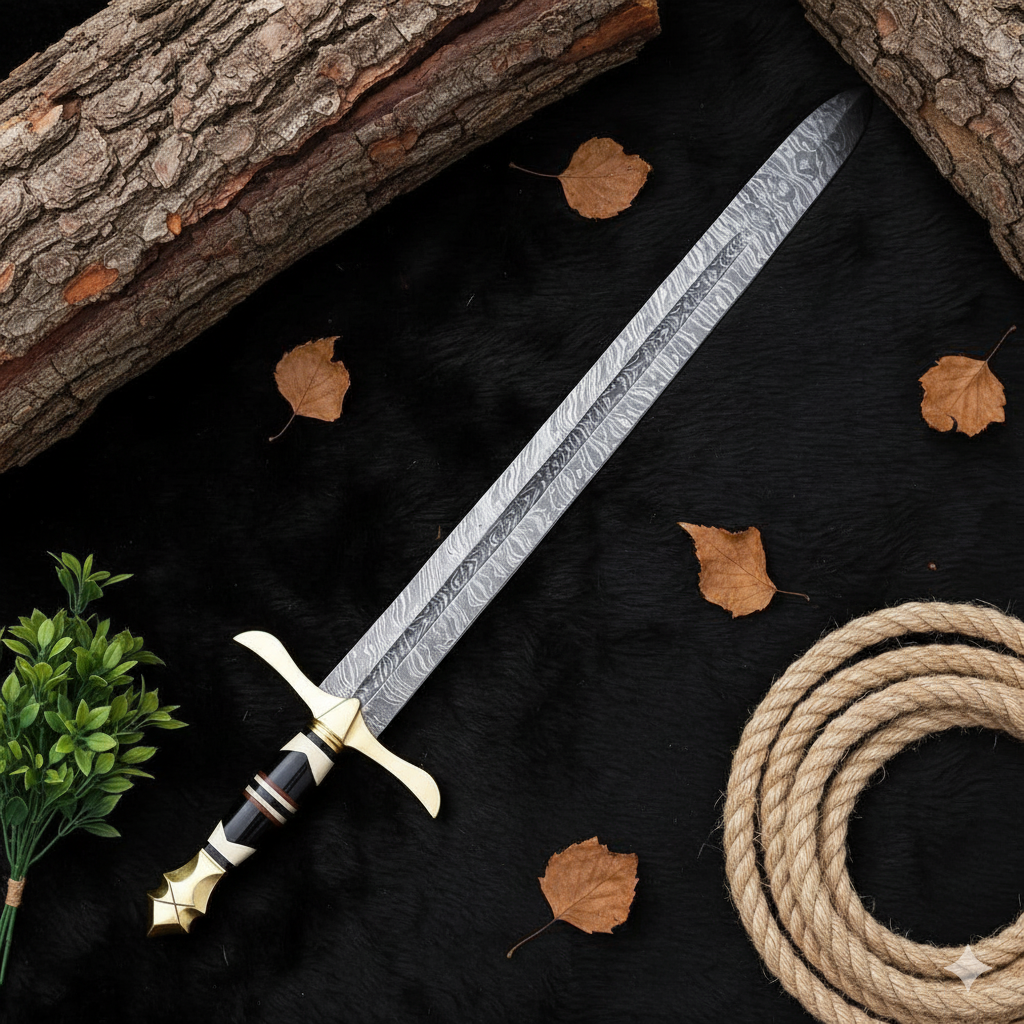 Handmade Damascus Steel Viking Sword – Perfect Medieval Gift for Birthday, Anniversary, Husband, Groomsmen, or Christmas