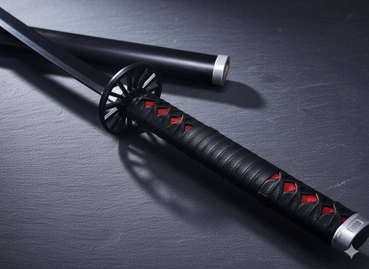 Hand-Forged Black Blade Katana with Scabbard – Samurai-Style Handmade Sword