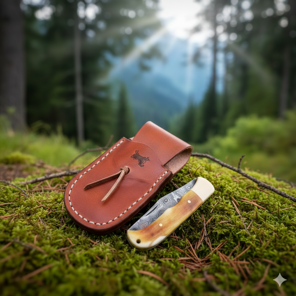 The Artisan’s Edge: Custom Damascus Steel Folder – Ebony Wood & Polished Brass