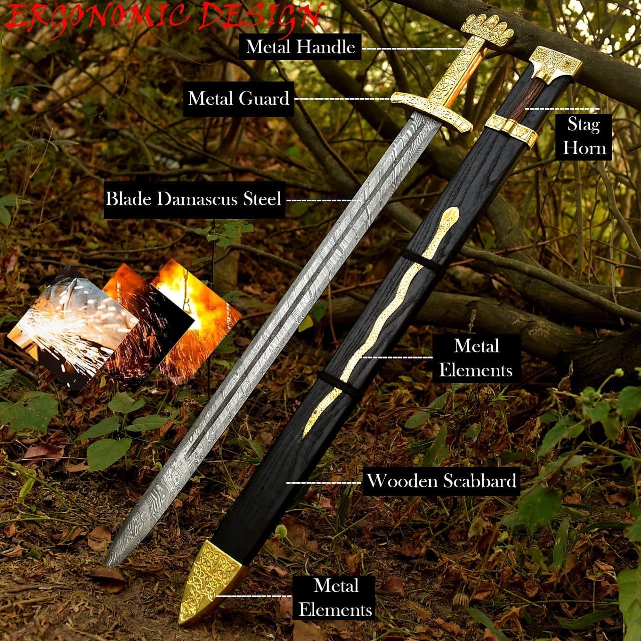 Medieval Viking Sword Replica | Stainless Steel Blade with Leather Sheath | Decorative Historical Collectible Sword