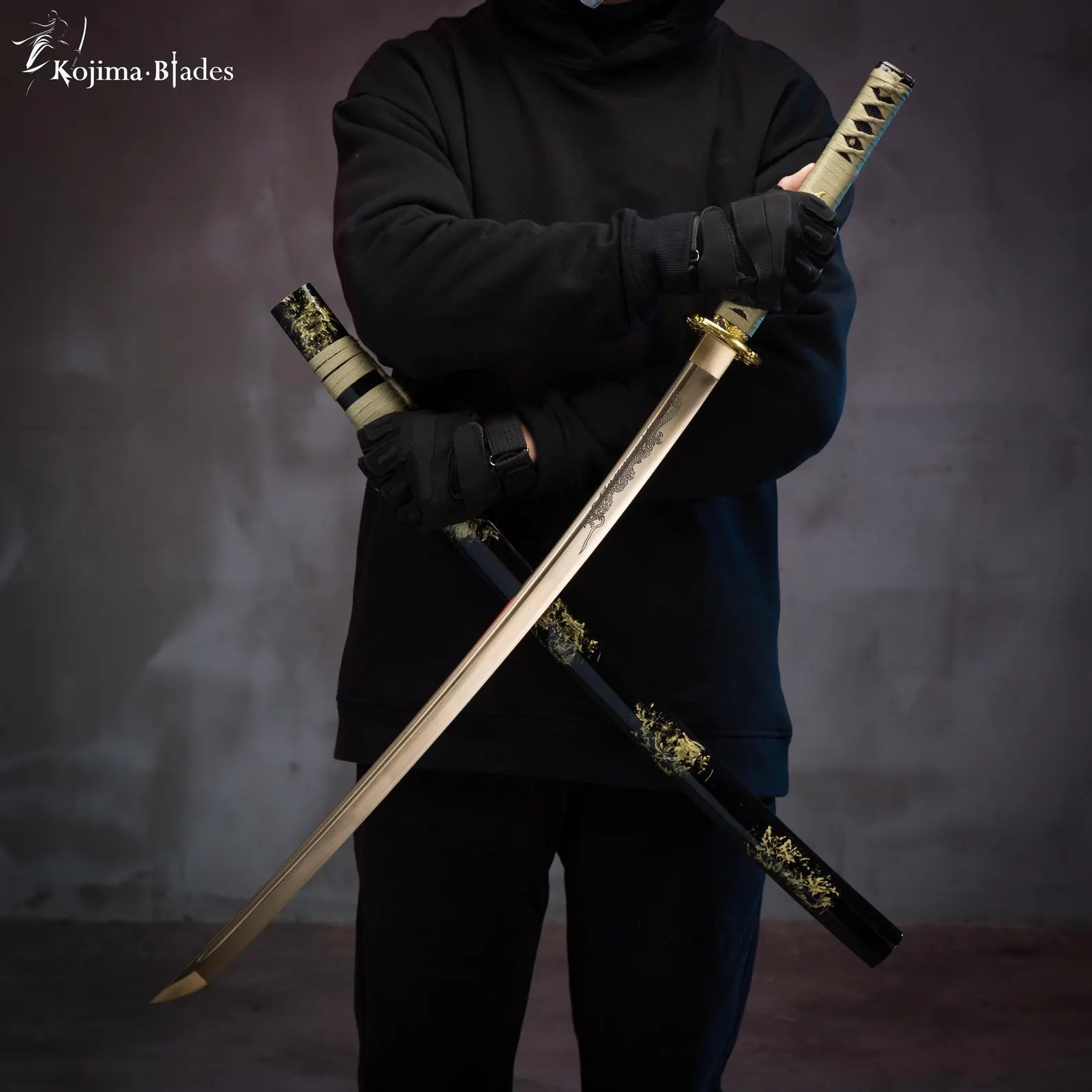 Handcrafted Gold-Tone Katana Sword | Traditional Samurai Style with Black & Gold Scabbard | Decorative Collectible Sword