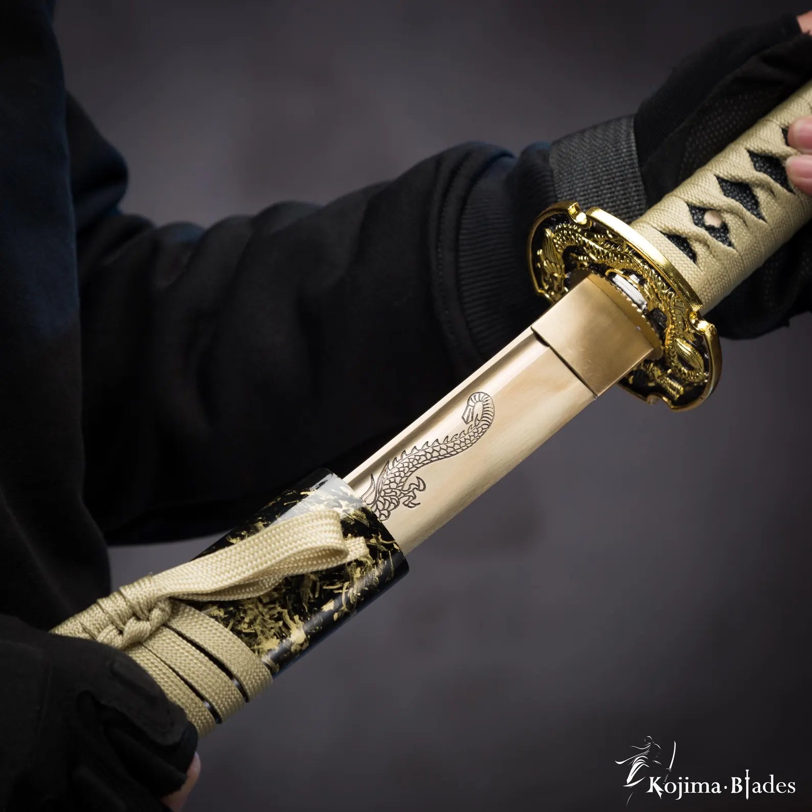 Handcrafted Gold-Tone Katana Sword | Traditional Samurai Style with Black & Gold Scabbard | Decorative Collectible Sword