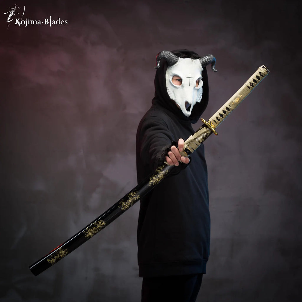 Handcrafted Gold-Tone Katana Sword | Traditional Samurai Style with Black & Gold Scabbard | Decorative Collectible Sword