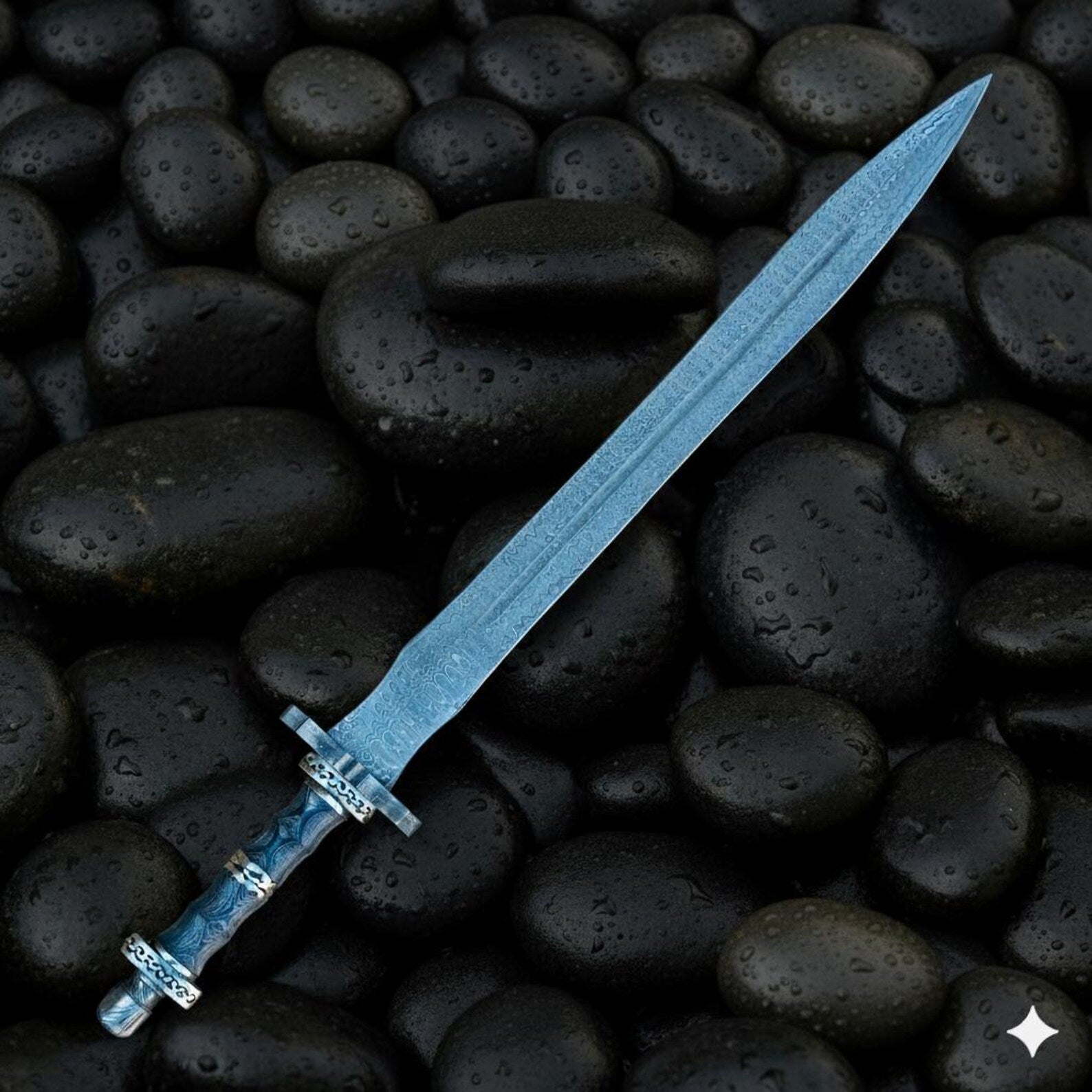 Handmade Damascus Steel Sword | Ladder Pattern Blade with Leather Sheath | Collectible Medieval Sword Replica | Unique Gift for Him