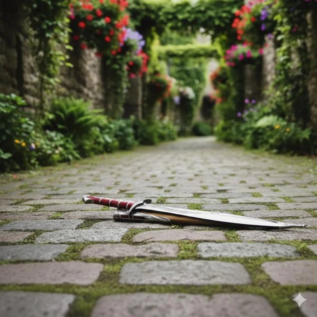 Handmade Fantasy Short Sword Replica with Engraved Blade & Red Wrapped Handle