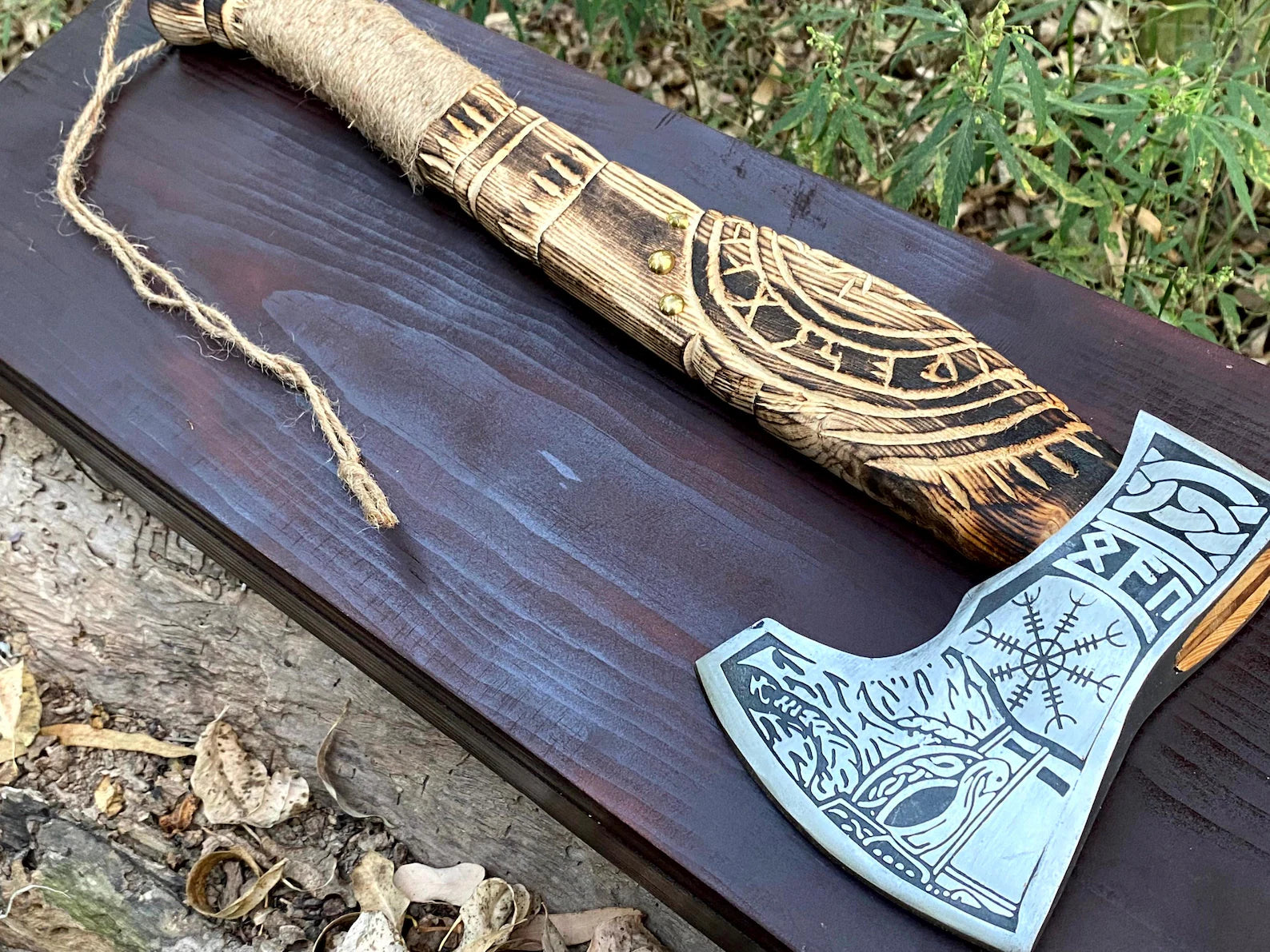 Handcrafted Engraved Viking-Style Axe with Personalized Wooden Gift Box | Premium Decorative Hatchet Gift