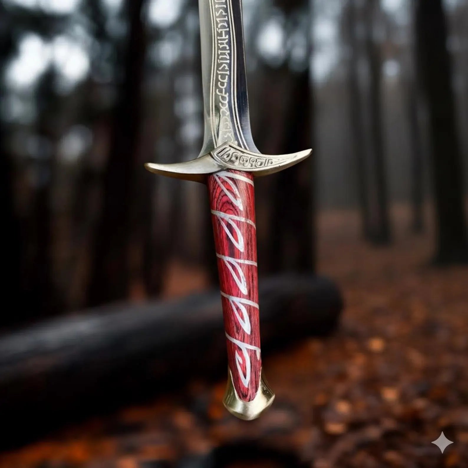 Handmade Fantasy Short Sword Replica with Engraved Blade & Red Wrapped Handle