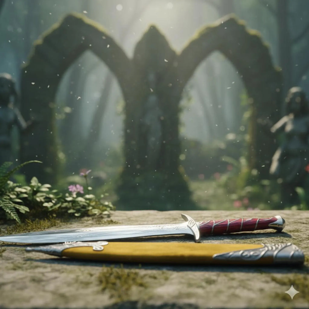 Handmade Fantasy Short Sword Replica with Engraved Blade & Red Wrapped Handle