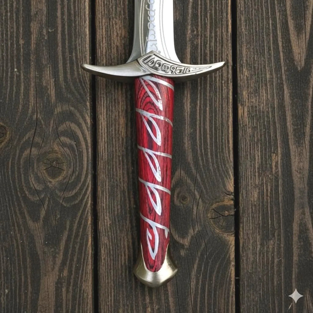 Handmade Fantasy Short Sword Replica with Engraved Blade & Red Wrapped Handle