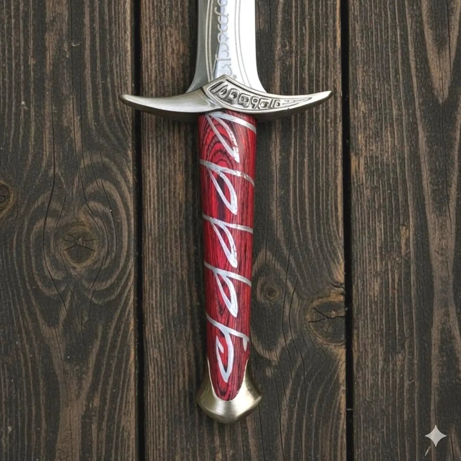 Handmade Fantasy Short Sword Replica with Engraved Blade & Red Wrapped Handle