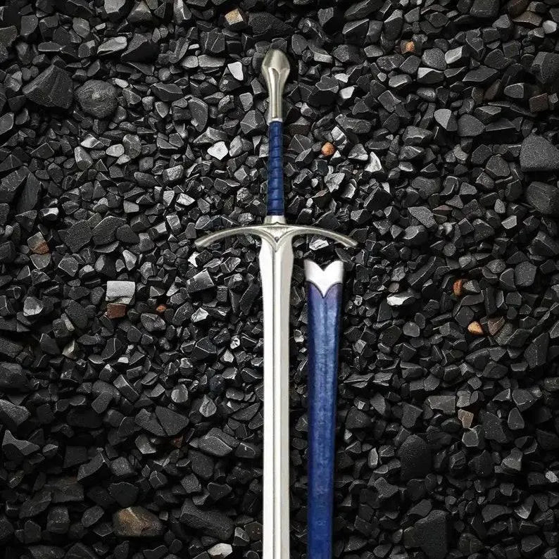 Handmade Blue and Black Hilt Medieval Longsword Replica | Stainless Steel Blade with Scabbard | Decorative Fantasy Sword Collectible