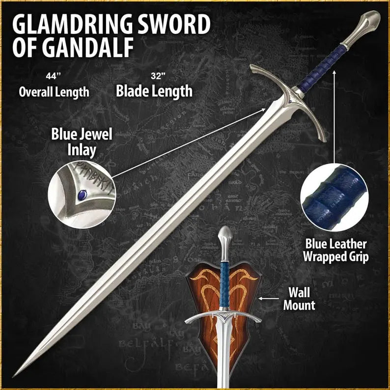Handmade Blue and Black Hilt Medieval Longsword Replica | Stainless Steel Blade with Scabbard | Decorative Fantasy Sword Collectible
