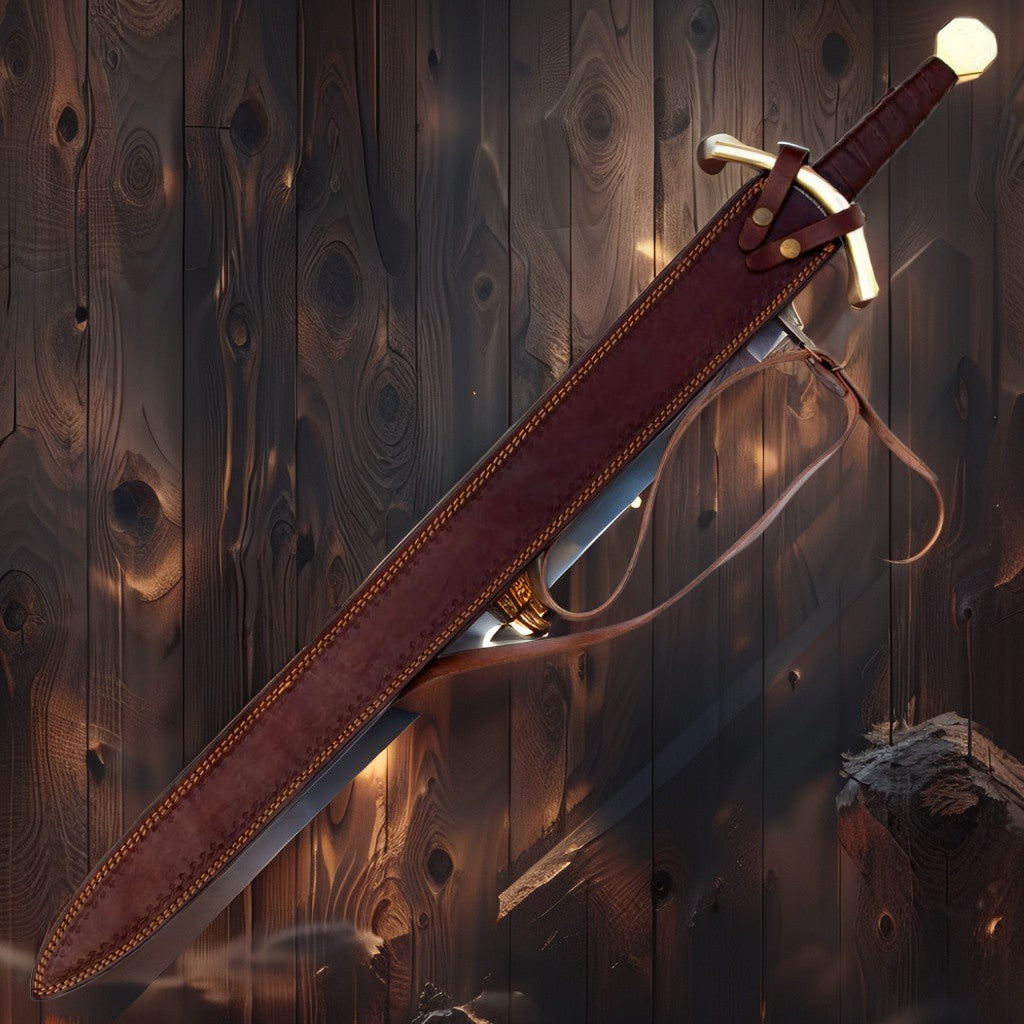 Handmade Damascus Steel Arming Style Sword – Medieval Design with Leather Sheath