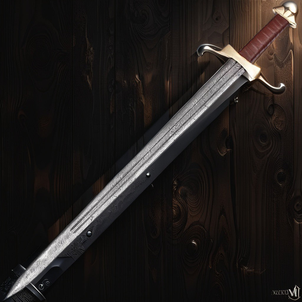 Handmade Damascus Steel Viking Warrior Sword with Leather Sheath | Authentic Hand-Forged Medieval Replica Blade for Collectors and Display