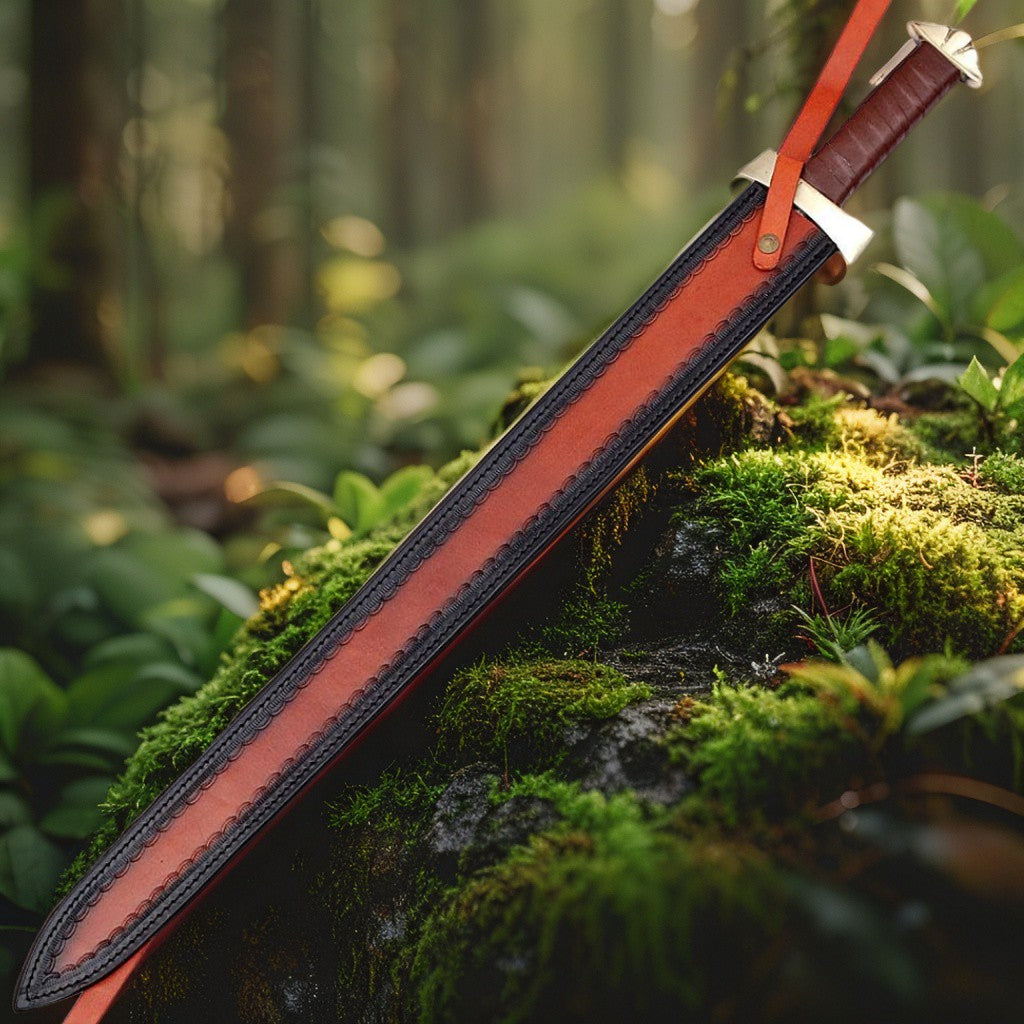 Handmade Damascus Steel Viking Warrior Sword with Leather Sheath | Authentic Hand-Forged Medieval Replica Blade for Collectors and Display