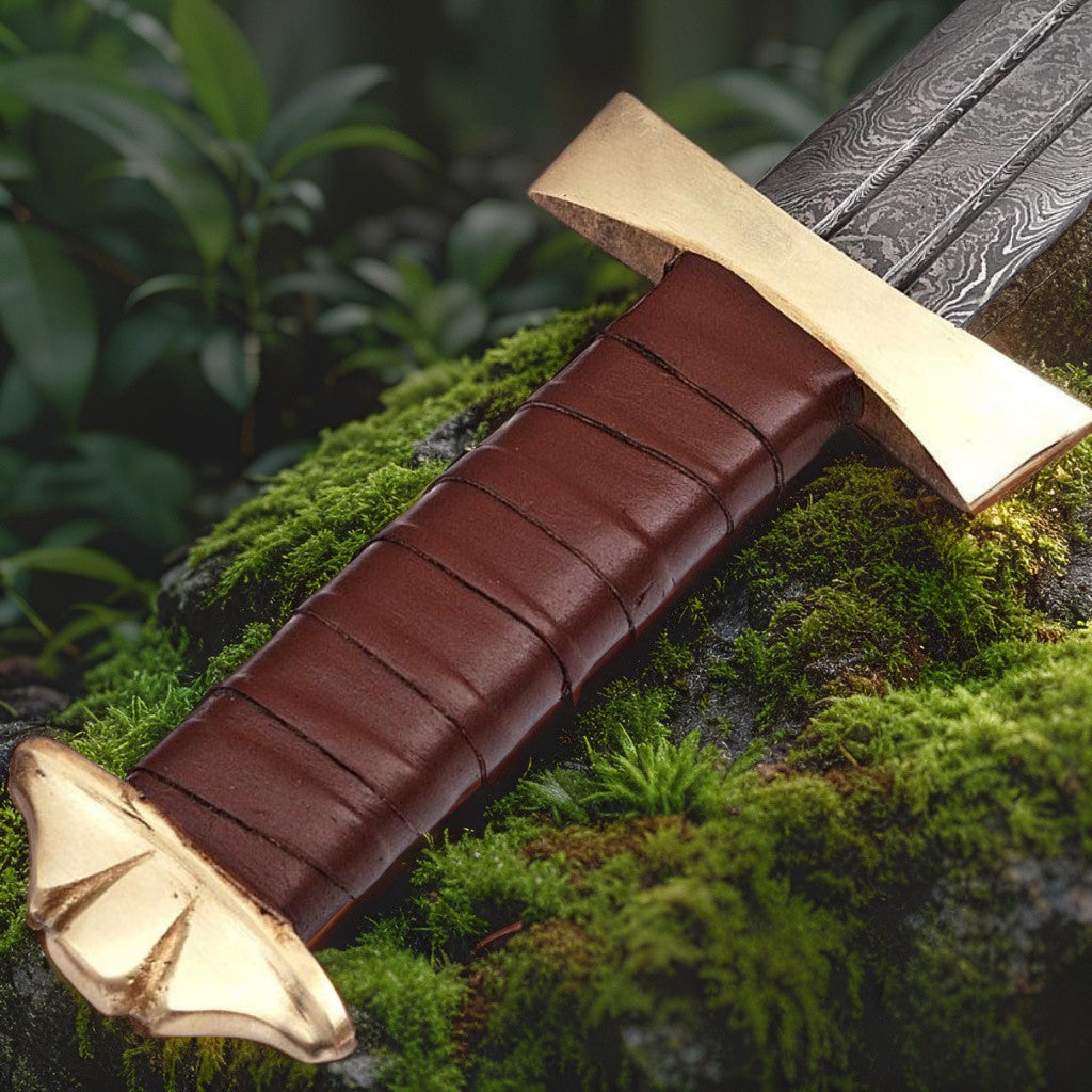 Handmade Damascus Steel Viking Warrior Sword with Leather Sheath | Authentic Hand-Forged Medieval Replica Blade for Collectors and Display