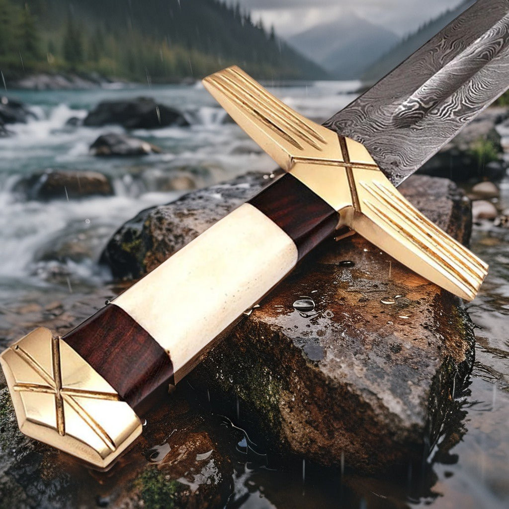 Handmade Damascus Steel Formidable King Pattern Viking Sword with Leather Sheath | Collectible Medieval Replica Blade
