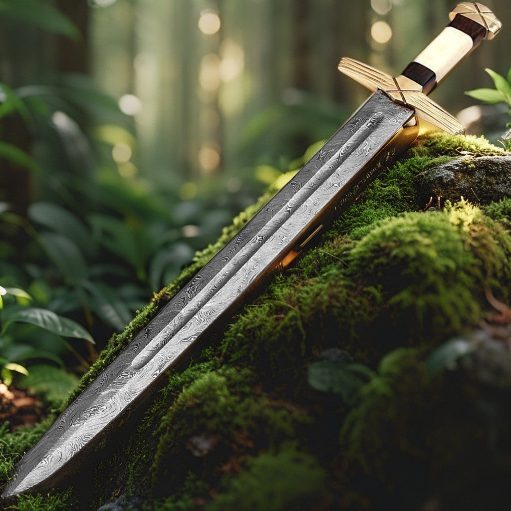 Handmade Damascus Steel Formidable King Pattern Viking Sword with Leather Sheath | Collectible Medieval Replica Blade